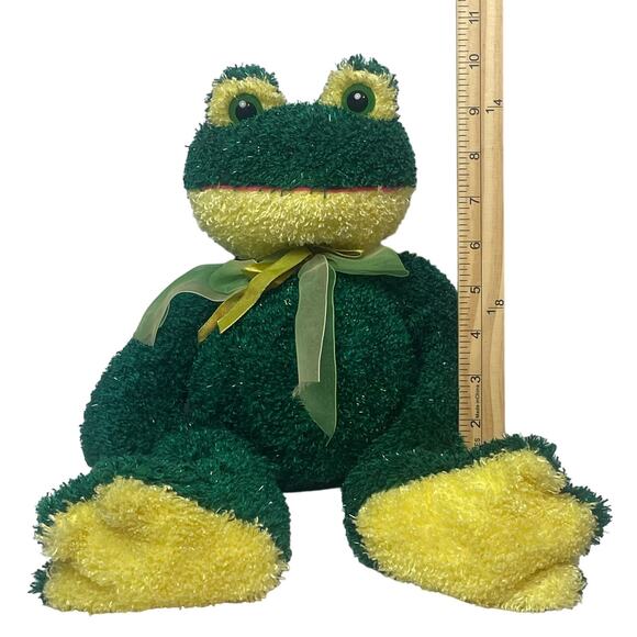 Kellytoy Frog 10" Sitting Green Yellow Ribbon Bowtie - Picture 8 of 8